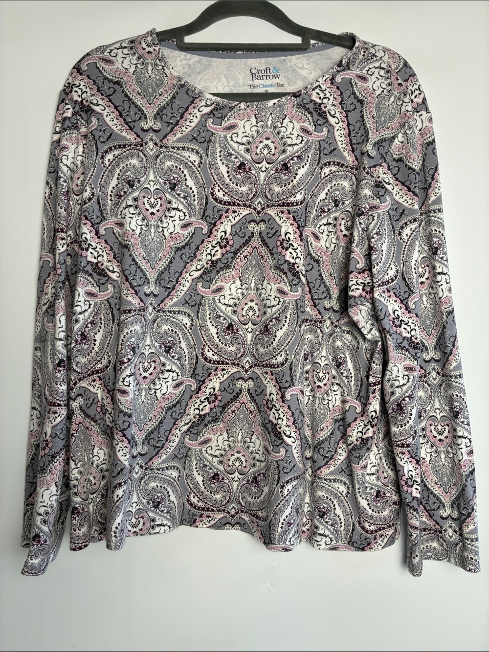 Croft & Barrow Pink and Gray Paisley Long Sleeve Tee